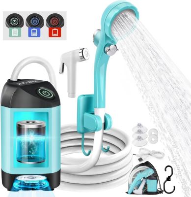 Douche Exterieure Portable avec Batterie Rechargeable 4500mAh et Pompe Etanche IPX7 pour Camping et Randonnee
