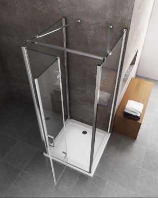 Douche pliante avec ouverture vers l'interieur et deux parois fixes H. 190 - 72,5-75 Fixe - 82,5-85 Porte