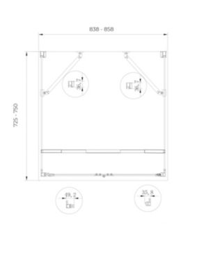 Douche pliante avec ouverture vers l'interieur et deux parois fixes H. 190 - 72,5-75 Fixe - 82,5-85 Porte