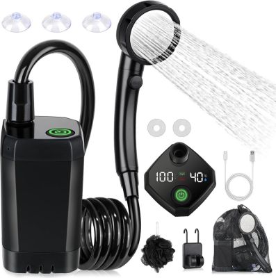 Orifesio Douche Portable De Camping – Batterie 6000mAh – Affichage Numérique – Débit 0-8 L/min – 2 Modes – Avec Sac De Rangement