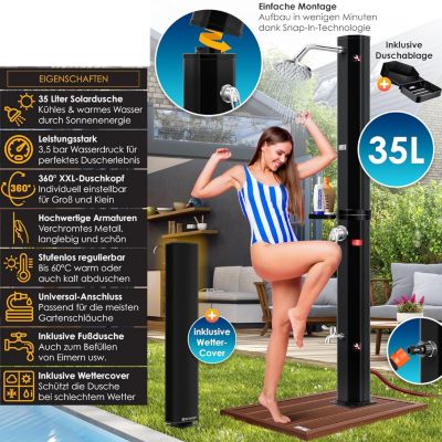 Douche Solaire de Jardin 35l avec Capot de Protection + Eau Chaude max. 60C