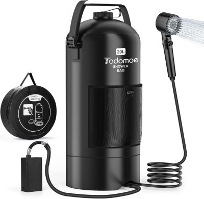 Tadomoe Douche Solaire Camping 20L Avec Pompe 2000mAh - Sac PVC, Chauffage Solaire 38-45°C, Gonflage Auto - Pour Plage, Rando, Extérieur
