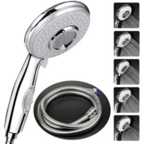 Douchette à main haute pression à économie d'eau avec flexible de douche de 2 m, 5 modes d'économie d'eau, acier inoxydable