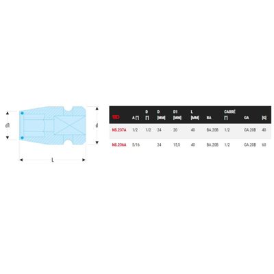 Douille porte-embout impact 1/2'' - FACOM - NS.237A