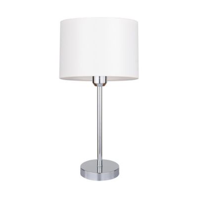 Dove Lampe de Table 1xE27 Max.40W Métal Chromé/Câble PVC Transparent/Abat-jour en Tissu Blanc
