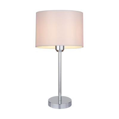 Dove Lampe de Table 1xE27 Max.40W Métal Chromé/Câble PVC Transparent/Abat-jour en Tissu Blanc
