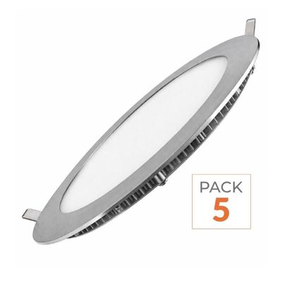Downlight Dalle LED Extra Plate Ronde ALU 18W - Pack de 5 - Blanc Chaud 2300K - 3500K - SILAMP