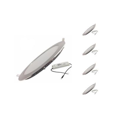 Downlight Dalle LED Extra Plate Ronde ALU 18W - Pack de 5 - Blanc Chaud 2300K - 3500K - SILAMP