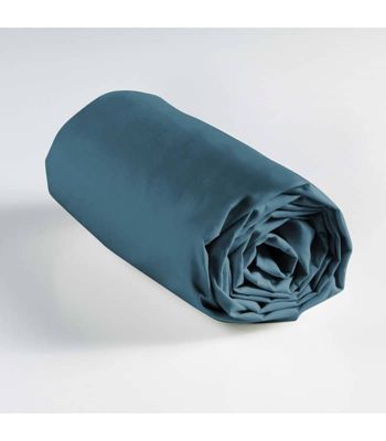 DRAP HOUSSE 2 PERSONNES UNI 57 FILS LINA BLEU NUIT - 160x200cm - Bleu pétrole