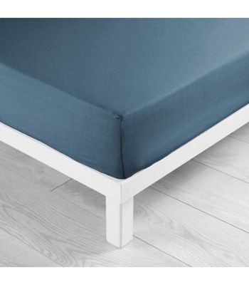 DRAP HOUSSE 2 PERSONNES UNI 57 FILS LINA BLEU NUIT - 160x200cm - Bleu pétrole