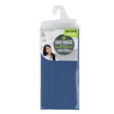 DRAP HOUSSE 2 PERSONNES UNI 57 FILS LINA BLEU NUIT - 160x200cm - Bleu pétrole