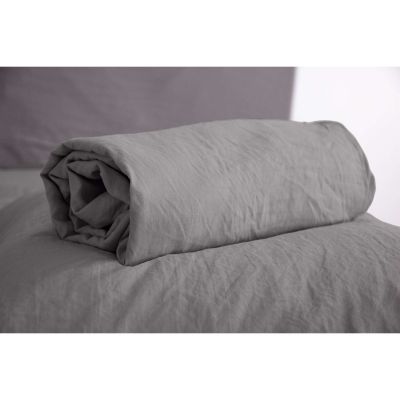 Drap housse 2 places 100% microfibre lavée bonnet 28 cm Gris foncé, L. 190 x l. 140