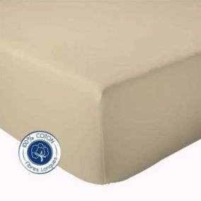 Drap Housse coton bonnet 23 cm fabriqué en France (140x190 cm - Beige foncé)