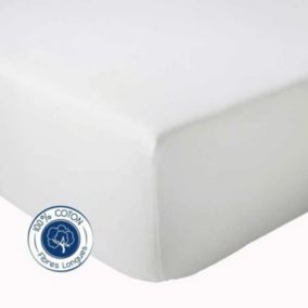 Drap Housse coton bonnet 23 cm fabriqué en France (140x190 cm - Blanc)