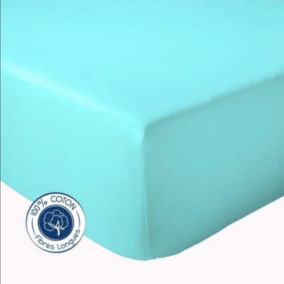 Drap Housse coton bonnet 23 cm fabriqué en France (140x190 cm - Bleu azur)