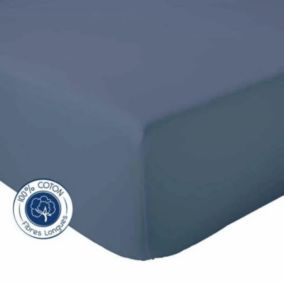 Drap Housse coton bonnet 23 cm fabriqué en France (140x190 cm - Bleu Marine)