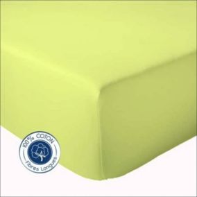 Drap Housse coton bonnet 23 cm fabriqué en France (140x190 cm - Vert)