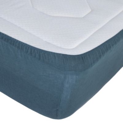 Drap housse en 100% lin (140x190 cm - Bleu Canard)