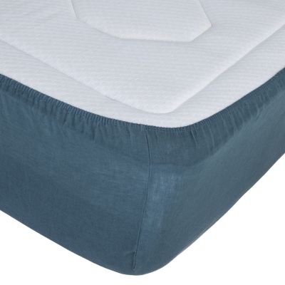 Drap housse en 100% lin (140x190 cm - Bleu Canard)