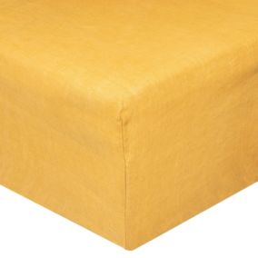 Drap housse en 100% lin (140x190 cm - Jaune Ocre)