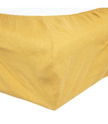 Drap housse en 100% lin (140x190 cm - Jaune Ocre)