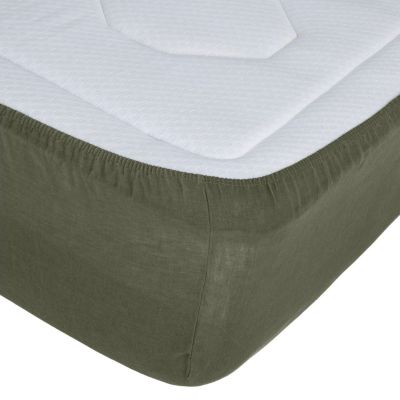 Drap housse en 100% lin (140x190 cm - Vert foncé)