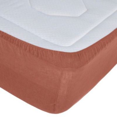 Drap housse en 100% lin (160x200 cm - Terracotta)