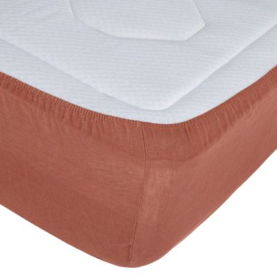 Drap housse en 100% lin (160x200 cm - Terracotta)