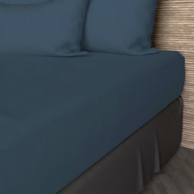 Drap housse en coton 57 fils 180x200 cm UNI bleu canard, par Soleil d'ocre