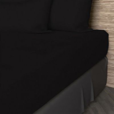 Drap housse en coton 57 fils 180x200 cm UNI noir, par Soleil d'ocre