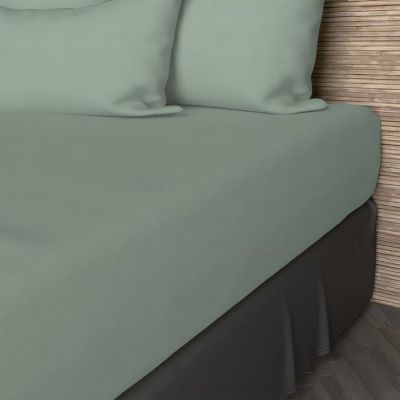 Drap housse en coton 57 fils 180x200 cm UNI vert d'eau, par Soleil d'ocre