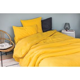 Drap housse en coton Lavé (140x190 cm - Jaune Curry)