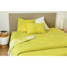 Drap housse en coton Lavé (140x190 cm - Jaune)