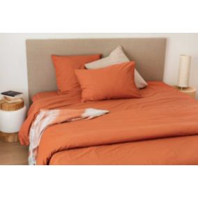 Drap housse en coton Lavé (140x190 cm - Terracotta)