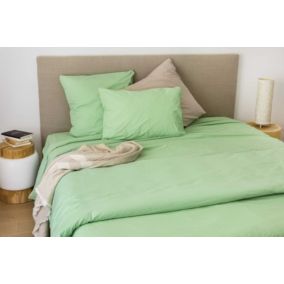 Drap housse en coton Lavé (140x190 cm - Vert clair)