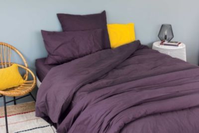 Drap housse en coton Lavé (140x190 cm - Violet parme)