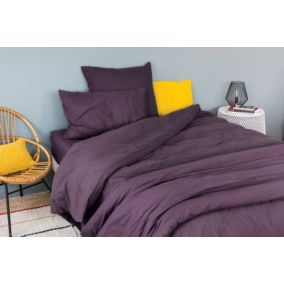 Drap housse en coton Lavé (140x190 cm - Violet parme)