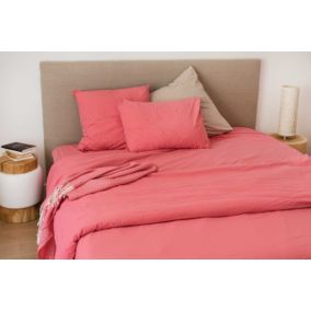 Drap housse en coton Lavé (160x200 cm - Rose)