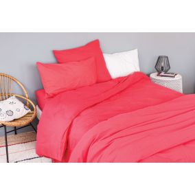 Drap housse en coton Lavé (160x200 cm - Rouge)