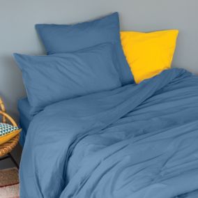 Drap housse en coton Lavé (90x190 cm - Bleu)