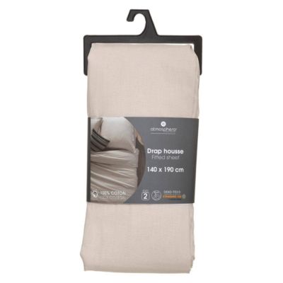 Drap-housse en coton - lin - bonnet H30cm - 140x190 cm - Atmosphera