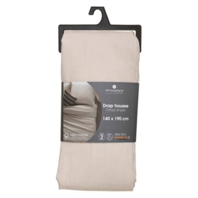 Drap-housse en coton - lin - bonnet H30cm - 140x190 cm - Atmosphera