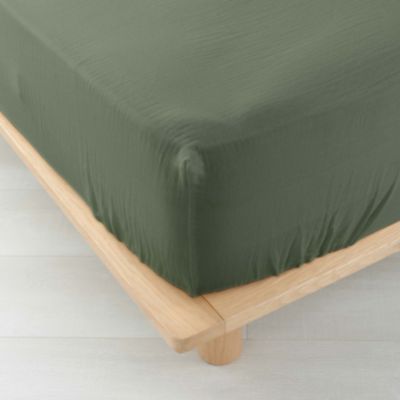 Drap Housse en gaze de coton (140x190 cm - Kaki)