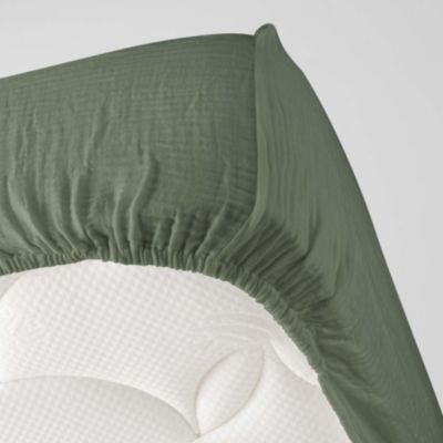 Drap Housse en gaze de coton (140x190 cm - Kaki)