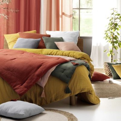 Drap Housse en gaze de coton (140x190 cm - Kaki)