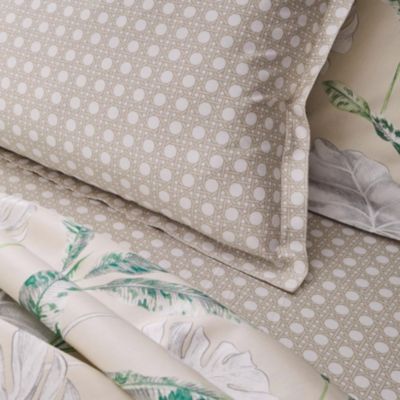 Drap housse en satin aux impressions de cannage (140x190 cm - Beige)