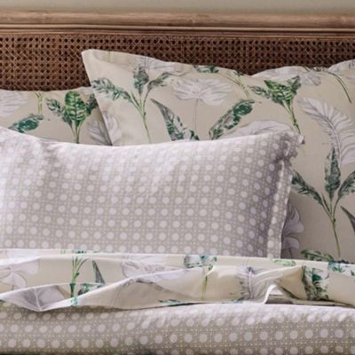 Drap housse en satin aux impressions de cannage (140x190 cm - Beige)