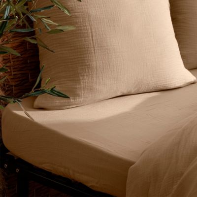 Drap housse "Flora" gaze de coton lin 160x200cm - Atmosphera