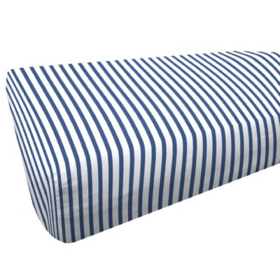 Drap housse imprimé 90x190 cm coton biologique OCTOPUSSE à rayures Bleu et Blanc Bonnet 25 cm