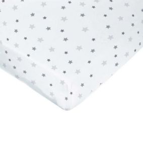 Drap housse imprimé étoiles - 60 x 120 cm - Jersey - oeko-Tex - Blanc